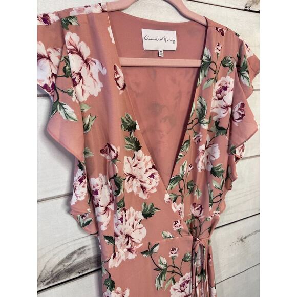 Charles Henry Pink Floral Faux Wrap Dress Women’s Size Medium A Line - Picture 2 of 6